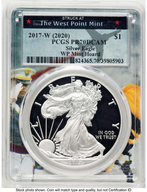 Bullionshark 2017-W S$1 American Silver Eagle Coin PCGS MS70, (2020) WP Mint Hoard, West Point Picture Frame - HAT770569180 