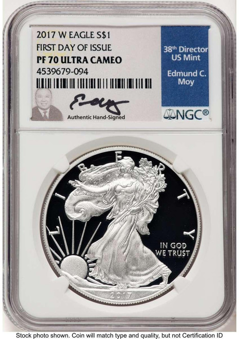 Bullionshark 2017-W $1 American Silver Eagle Coin NGC MS70, First Day of Issue - HAT775461027 