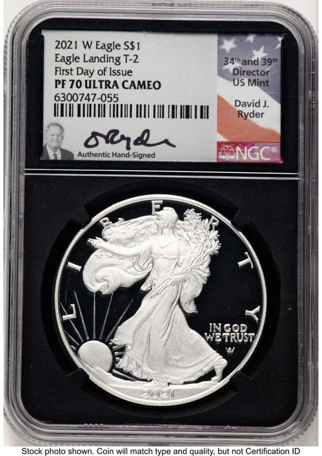 2021-W S$1 Proof American Silver Eagle Coin NGC PF70 UCAM - Type Two - First Day of Issue coin front image