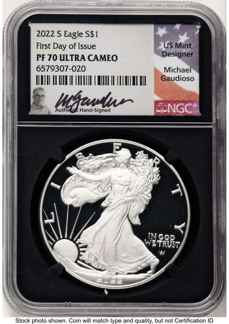 Bullionshark 2022-S S$1 American Silver Eagle Coin NGC MS70, First Day of Issue - HAT776575040 