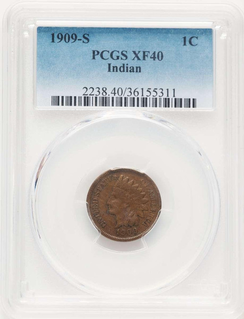 Bullionshark 1909-S 1C Indian Head Cent Coin PCGS XF40    BN - HAT507634039 