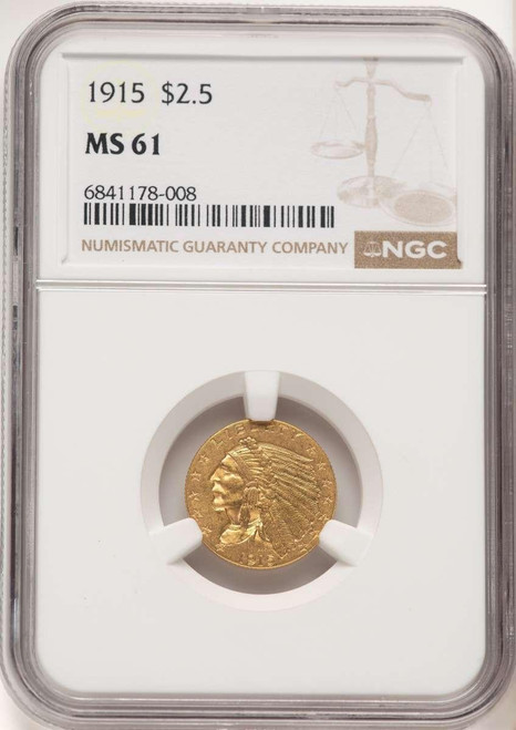 Bullionshark 1915 $2.5 Indian Gold Quarter Eagle Coin NGC MS61 - HAT782232018 