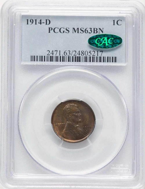 Bullionshark 1914-D 1C Lincoln Cent Coin PCGS MS63  CAC    BN - HAT779248001 