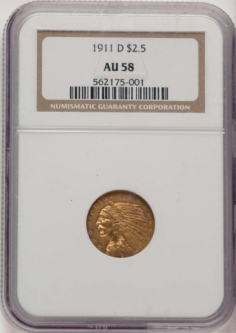 Bullionshark 1911-D $2.5 Indian Gold Quarter Eagle Coin NGC AU58 - HAT777395010 