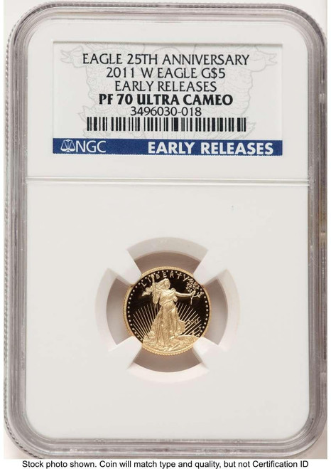 Bullionshark 2011-W $5 1/10 oz American Gold Eagle Coin NGC MS70, First Strike - HAT522240250 