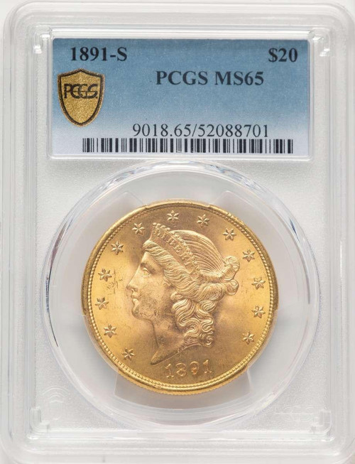 Bullionshark 1891-S $20 Liberty Gold Double Eagle PCGS MS65 - HAT781998001 