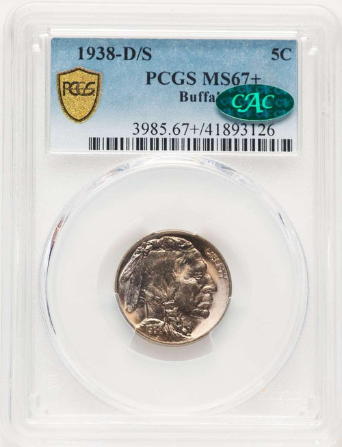 Bullionshark 1938-D/S 5C Buffalo Nickel Coin PCGS MS67  CAC + - HAT522233065 