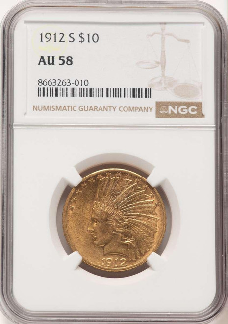 Bullionshark 1912-S $10 Indian Gold Eagle Coin NGC AU58 - HAT780970024 