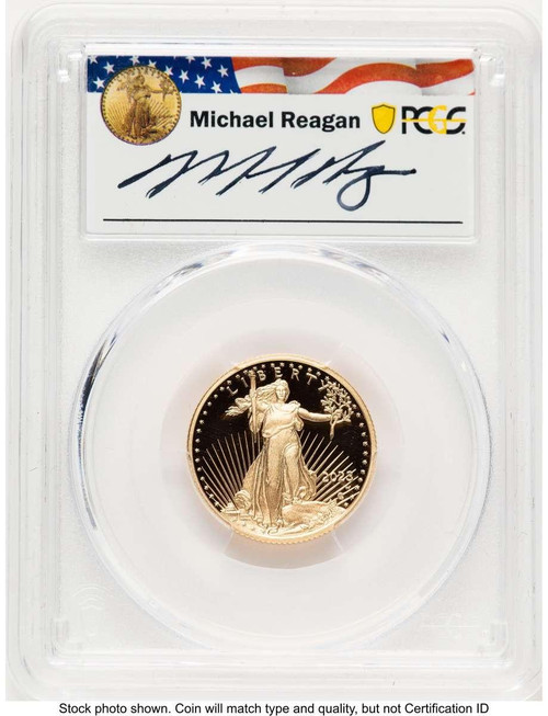 Bullionshark 2023-W G$10 Modern Bullion Coin PCGS MS70   Quarter Ounce Gold Eagle, First Day of Issue Michael Reagan - HAT507534003 
