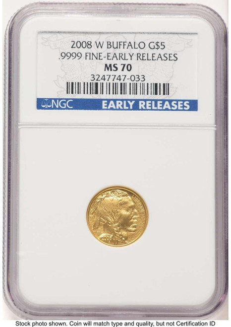 Bullionshark 2008-W $5 Modern Coin NGC MS70   Tenth-Ounce Gold Buffalo, .9999 Fine Gold - HAT521756005 