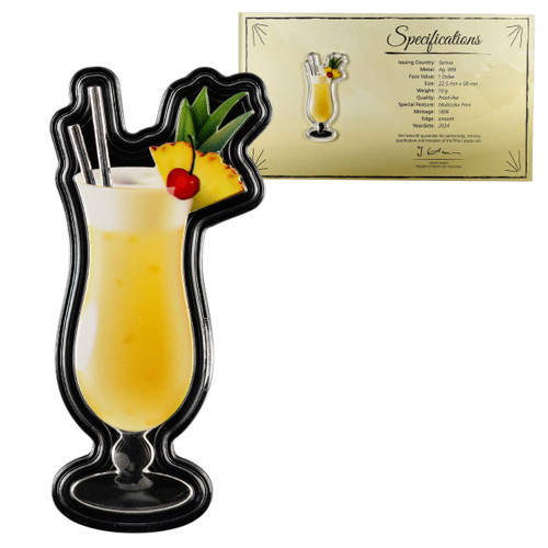 2024 $1 Samoa Colorized Silver Pina Colada Cocktail Coin