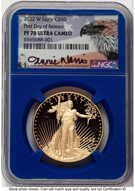 Bullionshark 2022-W G$50 Proof 1 oz American Gold Eagle Coin NGC PF70 UCAM - HAT782020014 