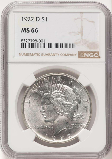 Bullionshark 1922-D S$1 Peace Silver Dollar Coin NGC MS66 - HAT783573027 