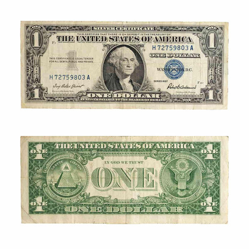  1957 $1 Silver Certificate Blue Seal Note Circulated  VG - Very Good Condition 