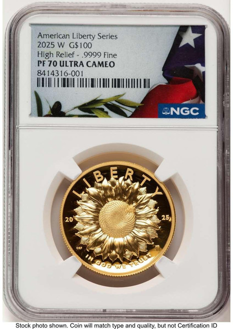 Bullionshark 2025-W $100 Gold High Relief Coin NGC MS70 UCAM    American Liberty - HAT783005002 