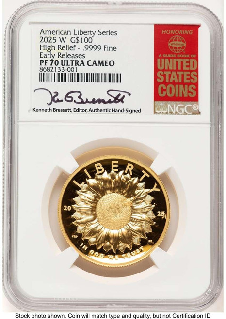 Bullionshark 2025-W $100 Gold High Relief Coin NGC MS70 UCAM    American Liberty - First Strike - HAT782126010 