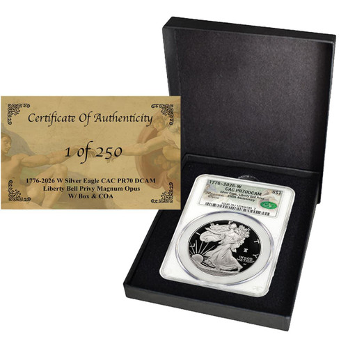  1776-2026 W Silver Eagle CAC PR70 DCAM - Liberty Bell Privy - Magnum Opus - (1 of 250) -  w/Box & CoA 