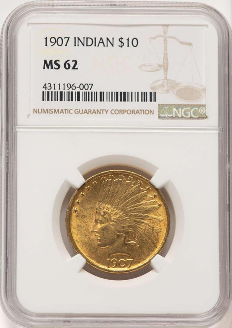 Bullionshark 1907 $10 Indian Gold Eagle Coin NGC MS62   No Motto - HAT784014020 