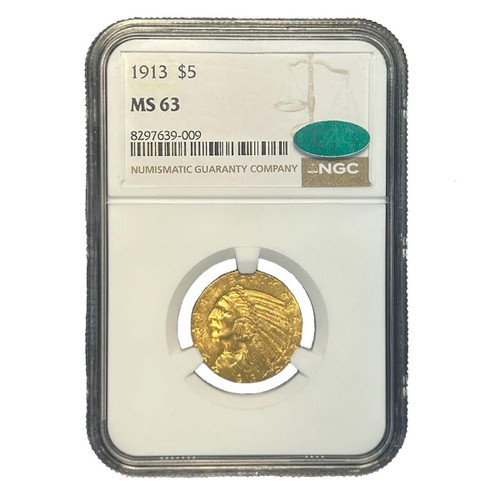  1913 Gold $5 Indian Head Half Eagle NGC MS63 CAC Approved 