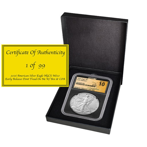  2026 American Silver Eagle NGCX MS10 ER - Don't Tread on Me (1 of 99) - w/Box & CoA 