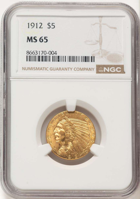 1912 $5 Indian Gold Half Eagle Coin NGC MS65 coin front image