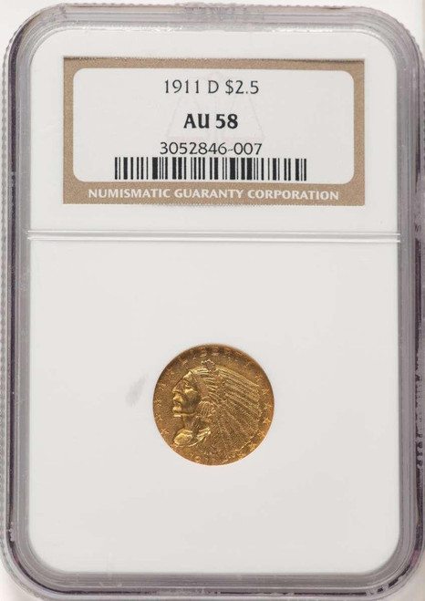 Bullionshark 1911-D $2.5 Indian Gold Quarter Eagle Coin NGC AU58 - HAT522320042 
