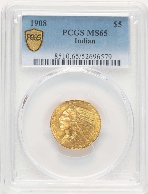 Bullionshark 1908 $5 Indian Gold Half Eagle Coin PCGS MS65 - HAT782234003 