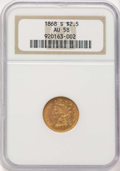 Bullionshark 1868-S $2.5 Liberty Gold Quarter Eagle Coin NGC AU58 - HAT783972020 