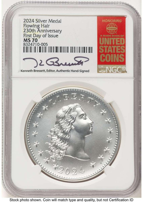 Bullionshark 2024 Medal Modern Commemorative Coin NGC MS70   Flowing Hair - Silver - 230th Anniversary - First Day of Issue - HAT773188069 