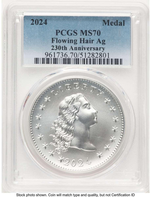 Bullionshark 2024 Medal Modern Commemorative Coin PCGS MS70   Flowing Hair - Silver - 230th Anniversary - HAT780390004 