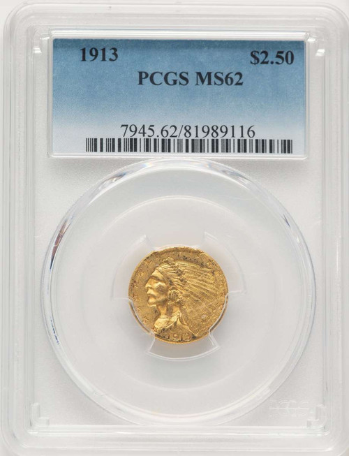 1913 $2.5 Indian Gold Quarter Eagle Coin PCGS MS62 coin front image