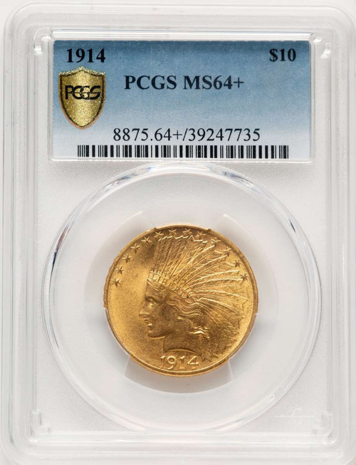 1914 $10 Indian Gold Eagle Coin PCGS MS64  + coin front image