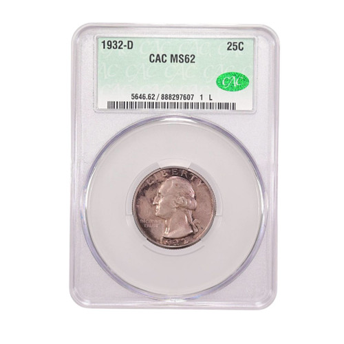 1932-D Washington Quarter CACG MS62 - Key Date