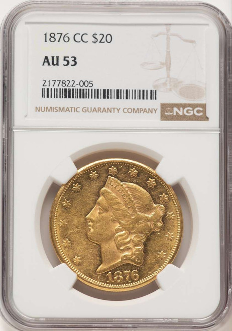 1876-CC $20 Liberty Gold Double Eagle NGC AU53 coin front image