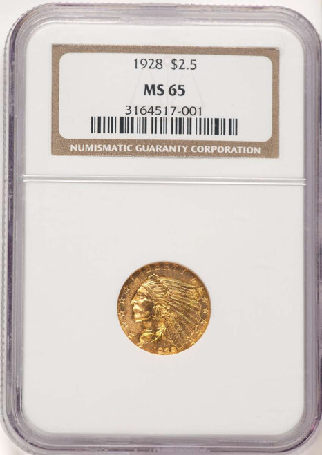1928 $2.5 Indian Gold Quarter Eagle Coin NGC MS65 coin front image