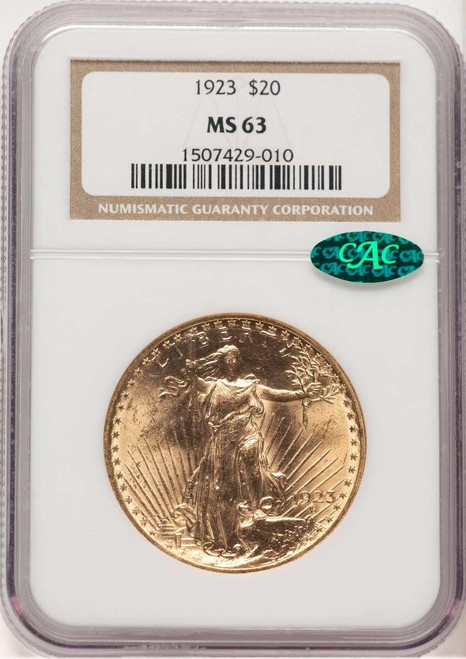 Bullionshark 1923 $20 Saint Gaudens Double Eagle NGC MS63  CAC - HAT780012006 