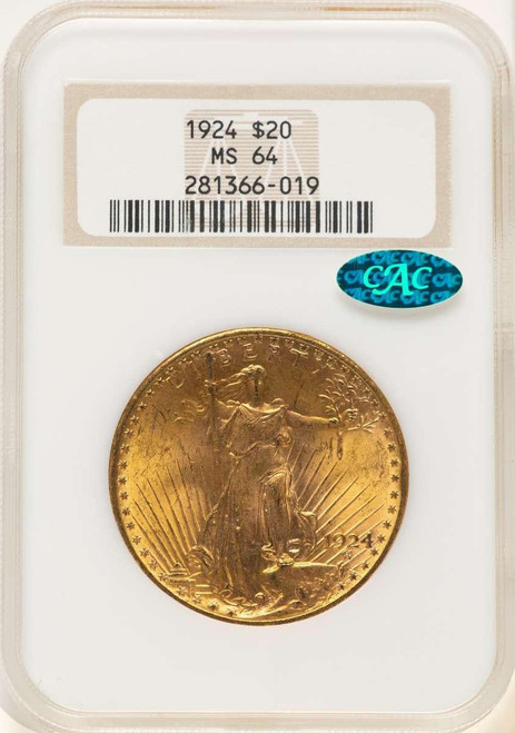 Bullionshark 1924 $20 Saint Gaudens Double Eagle NGC MS64  CAC - HAT507427003 
