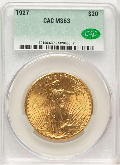 Bullionshark 1927 $20 Saint Gaudens Double Eagle CACG MS63  CAC - HAT782425016 