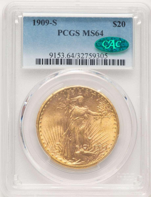 Bullionshark 1909-S $20 Saint Gaudens Double Eagle PCGS MS64  CAC - HAT507549005 