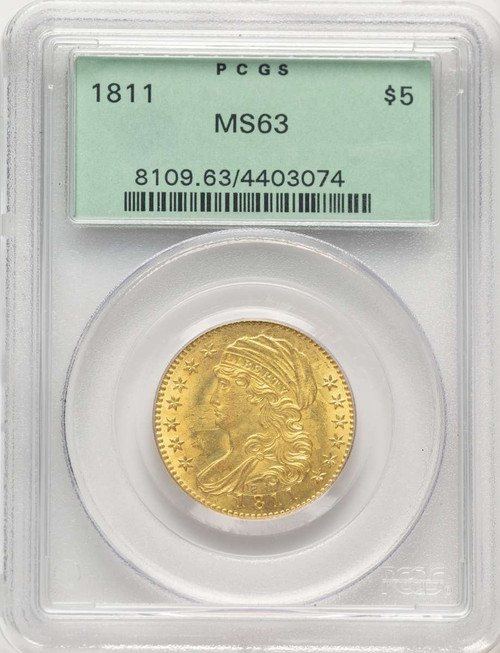 1811 $5 Early Half Eagle Coin PCGS MS63   Small 5 coin front image