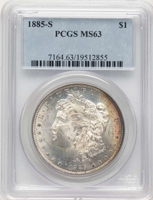 1885-S S$1 Morgan Silver Dollar Coin PCGS MS63 coin front image