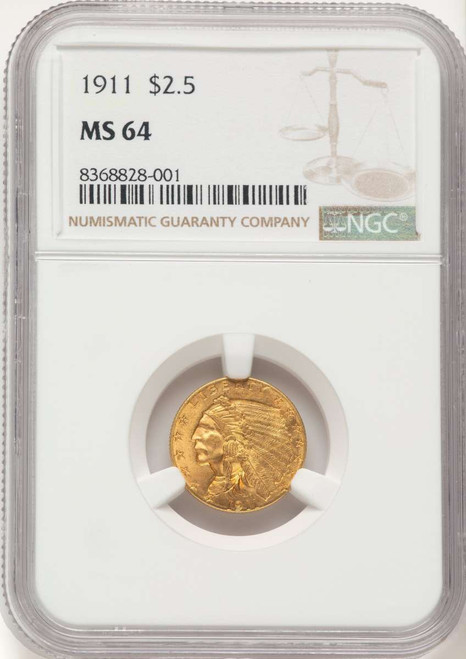 1911 $2.5 Indian Gold Quarter Eagle Coin NGC MS64 coin front image