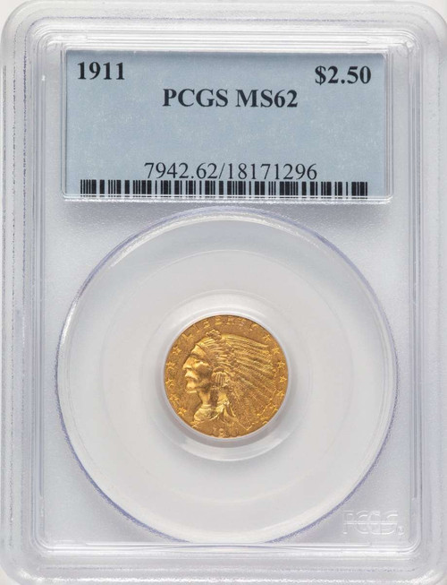1911 $2.5 Indian Gold Quarter Eagle Coin PCGS MS62 coin front image