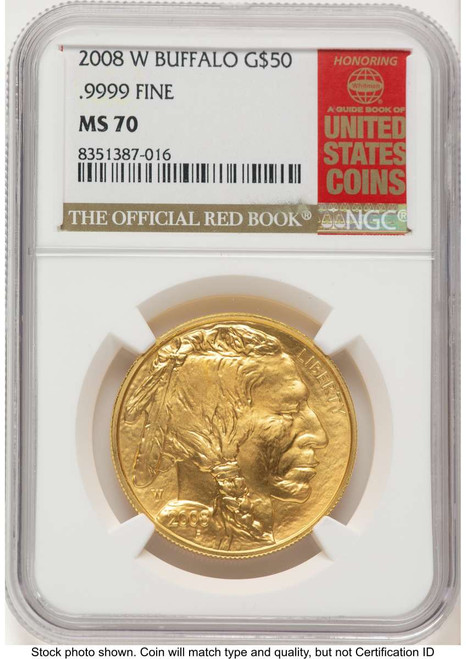 2008-W $50 Burnished 1 oz American Gold Buffalo Coin NGC MS70 coin front image
