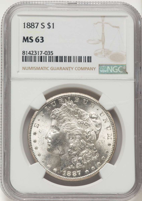 1887-S S$1 Morgan Silver Dollar Coin NGC MS63 coin front image