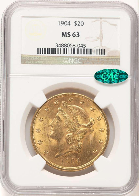 Bullionshark 1904 $20 Liberty Gold Double Eagle NGC MS63  CAC - HAT521707027 