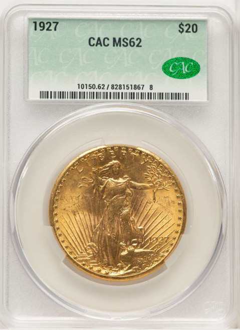 1927 $20 Saint Gaudens Double Eagle CACG MS62  CAC coin front image