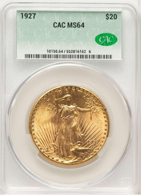 Bullionshark 1927 $20 Saint Gaudens Double Eagle CACG MS64  CAC - HAT782425017 