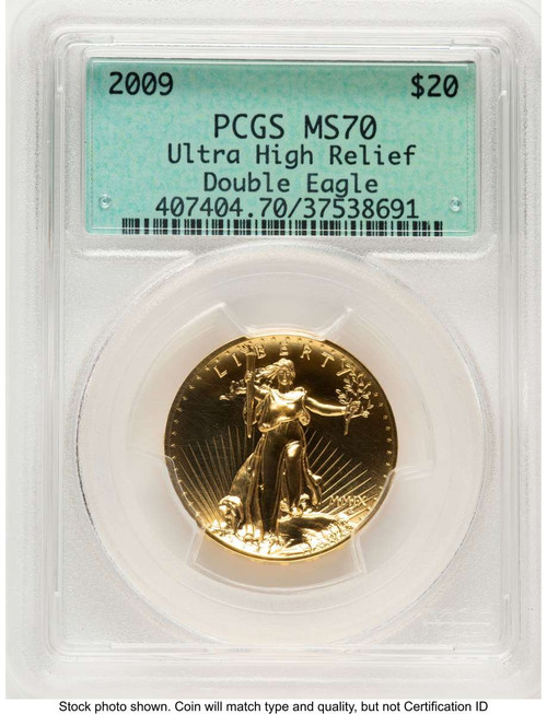2009 $20 Gold High Relief Coin PCGS MS70   One-Ounce Gold Ultra  Twenty Dollar coin front image