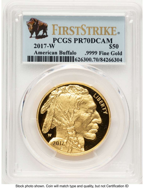 2017-W G$50 Proof 1 oz American Gold Buffalo Coin PCGS PR70 DCAM - First Strike coin front image